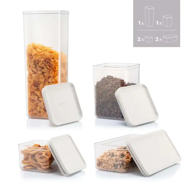 Canteen storage jars, off-white lids, set of 6